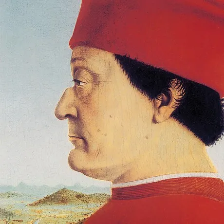 Portrait of Federico da Montefeitro Framed Canvas Replica Painting: Grande