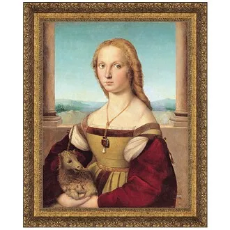 Young Woman with Unicorn Framed Canvas Replica Painting: Small