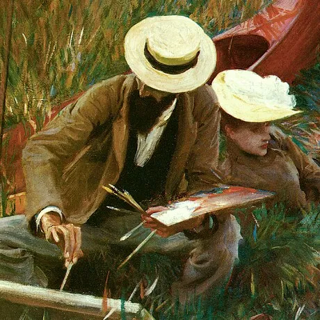 Paul Helleu Sketching with his Wife Framed Canvas Replica Painting: Grande