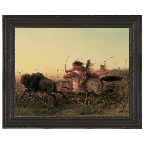 Indian Buffalo Hunt Framed Canvas Replica Painting: Small