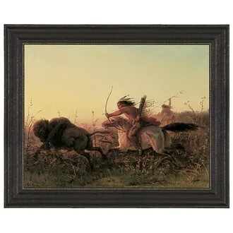Indian Buffalo Hunt Framed Canvas Replica Painting: Small