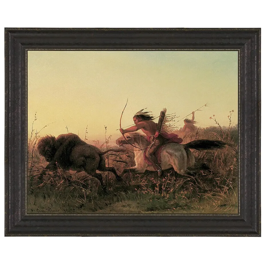 Indian Buffalo Hunt Framed Canvas Replica Painting: Medium