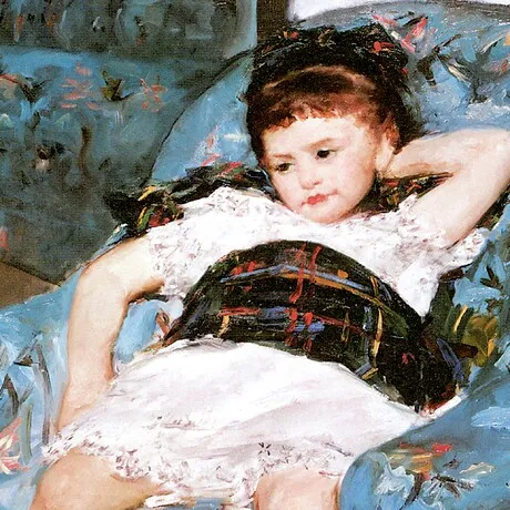 Little Girl in a Blue Armchair Framed Canvas Replica Painting: Small