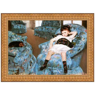 Little Girl in a Blue Armchair Framed Canvas Replica Painting: Small