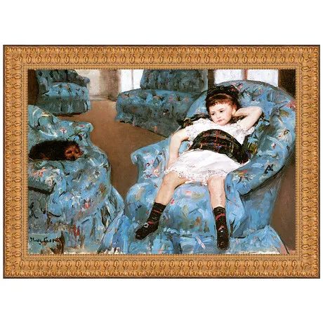 Little Girl in a Blue Armchair Framed Canvas Replica Painting: Large
