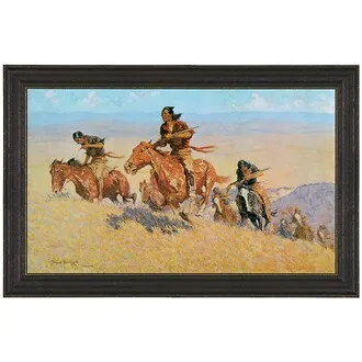 Buffalo Runners Big Horn Basin Framed Canvas Replica Painting: Medium