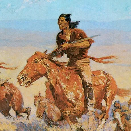Buffalo Runners Big Horn Basin Framed Canvas Replica Painting: Large