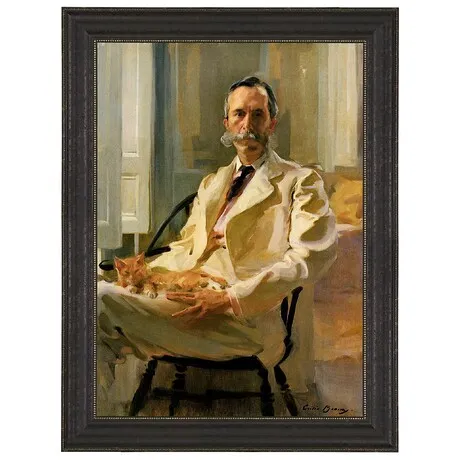 Man with Cat Framed Canvas Replica Painting: Small