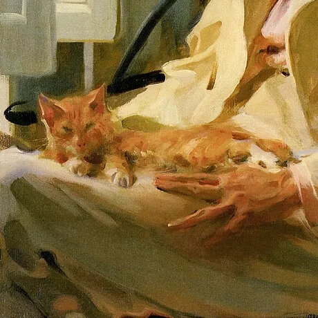 Man with Cat Framed Canvas Replica Painting: Medium