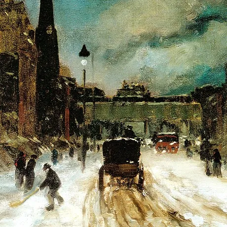 Street Scene with Snow Framed Canvas Replica Painting: Medium