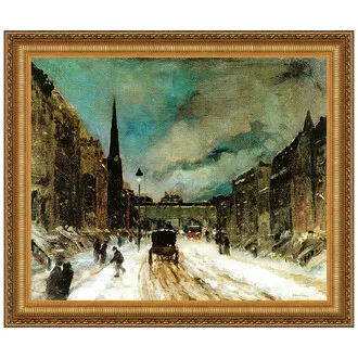 Street Scene with Snow Framed Canvas Replica Painting: Grande