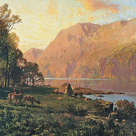 Emerald Lake Near Tahoe Framed Canvas Replica Painting: Large