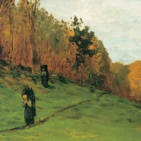 Woodgatherers at the Forest Edge Framed Canvas Replica Painting: Grande