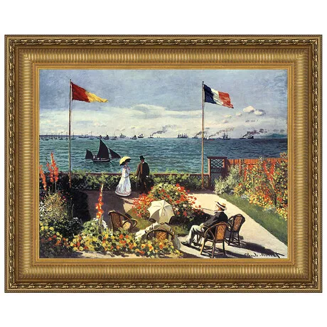 Terrace at Sainte-Adresse Framed Canvas Replica Painting: Large