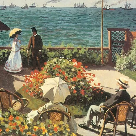 Terrace at Sainte-Adresse Framed Canvas Replica Painting: Grande