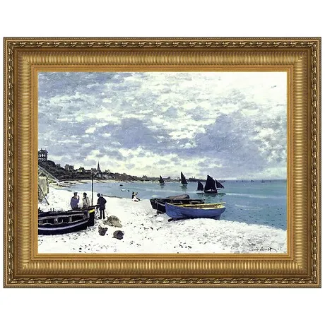 Beach at Sainte-Adresse Framed Canvas Replica Painting: Small