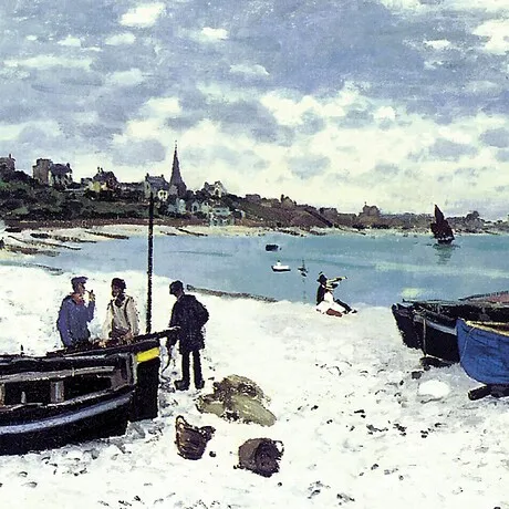 Beach at Sainte-Adresse Framed Canvas Replica Painting: Medium