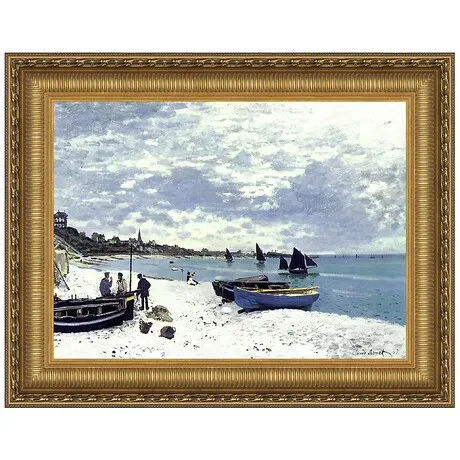 Beach at Sainte-Adresse Framed Canvas Replica Painting: Medium