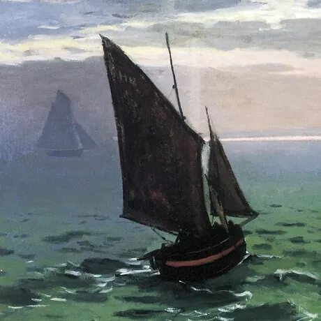 Fishing Boats at Sea Framed Canvas Replica Painting: Small