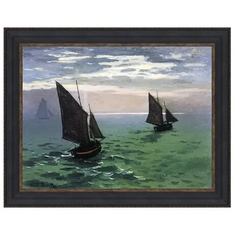 Fishing Boats at Sea Framed Canvas Replica Painting: Medium