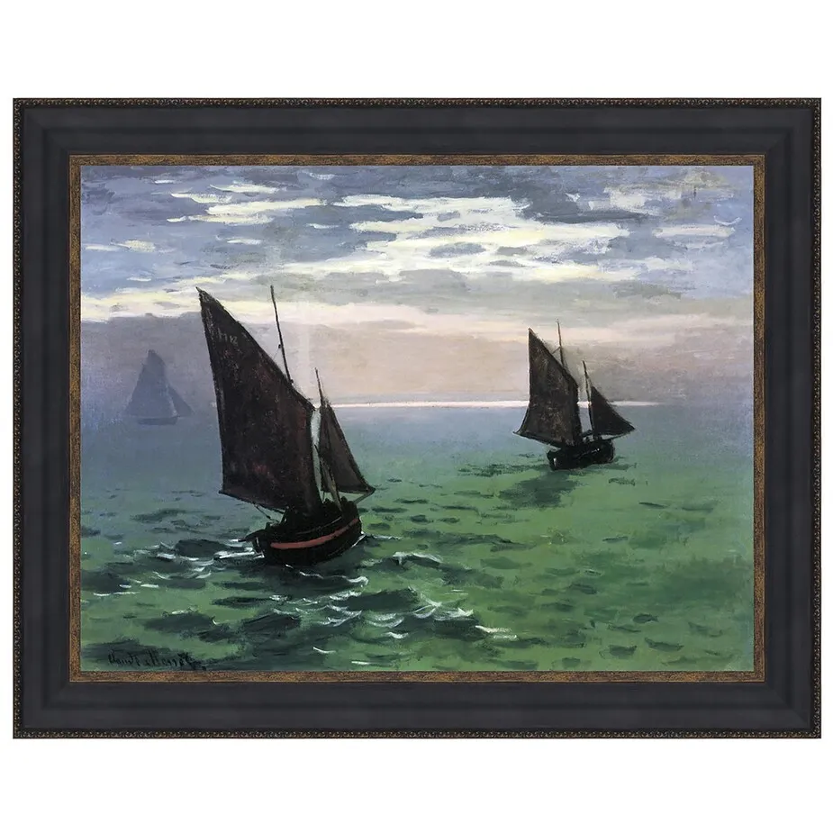 Fishing Boats at Sea Framed Canvas Replica Painting: Grande