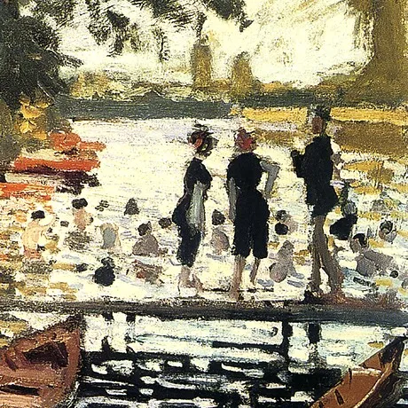 Bathers at Grenouillere Framed Canvas Replica Painting: Large