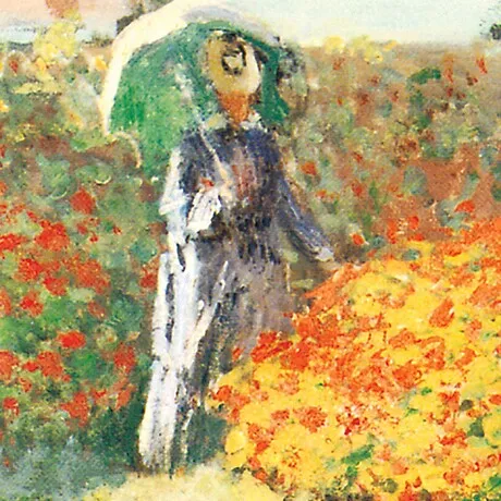 Camille Monet on a Garden Bench Framed Canvas Replica Painting: Grande