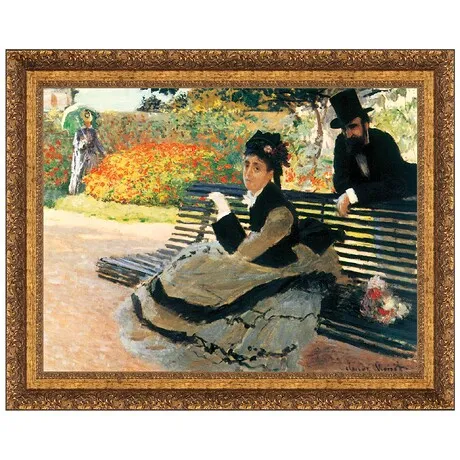 Camille Monet on a Garden Bench Framed Canvas Replica Painting: Grande
