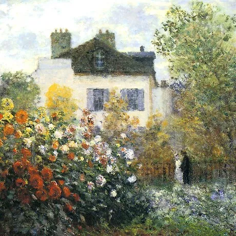 Monet's Garden at Argenteuil (Dahlias) Framed Canvas Replica Painting: Small
