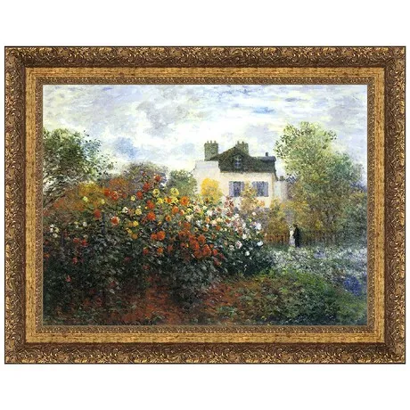 Monet's Garden at Argenteuil (Dahlias) Framed Canvas Replica Painting: Small