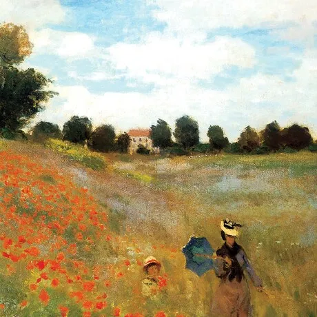 Poppy Field Framed Canvas Replica Painting: Grande