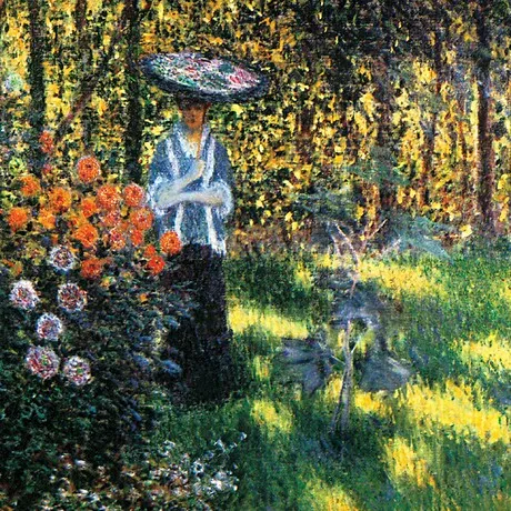 Woman with Parasol in Argenteuil Garden Framed Canvas Replica Painting: Medium