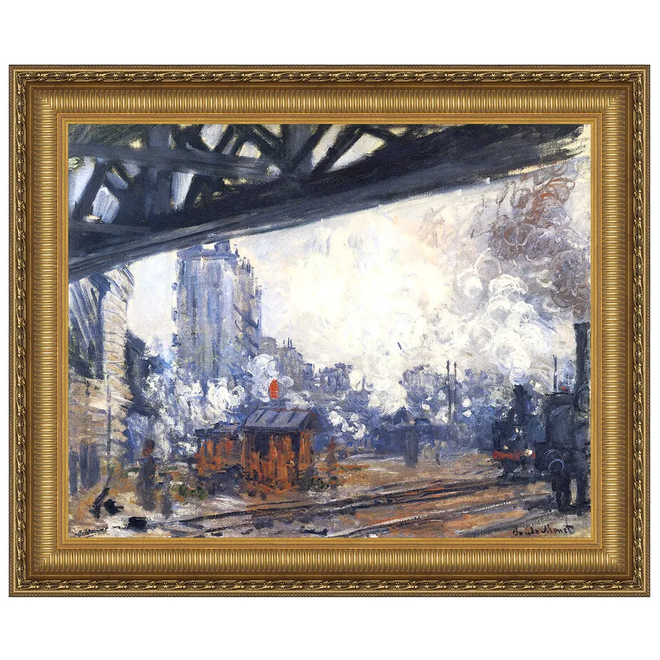 Saint-Lazare Station, Exterior View Framed Canvas Replica Painting: Small