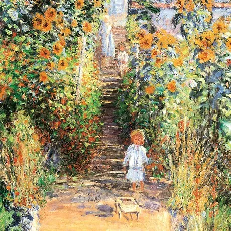 Artist's Garden at Vetheuil Framed Canvas Replica Painting: Small