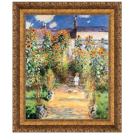 Artist's Garden at Vetheuil Framed Canvas Replica Painting: Grande