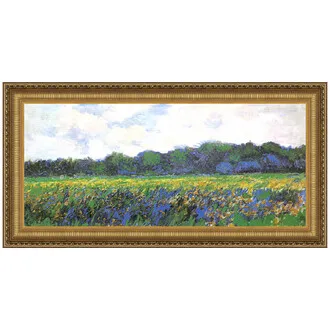 Field of Yellow Irises at Giverny Framed Canvas Replica Painting: Small