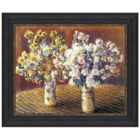 Two Vases of Chrysanthemums Framed Canvas Replica Painting: Medium