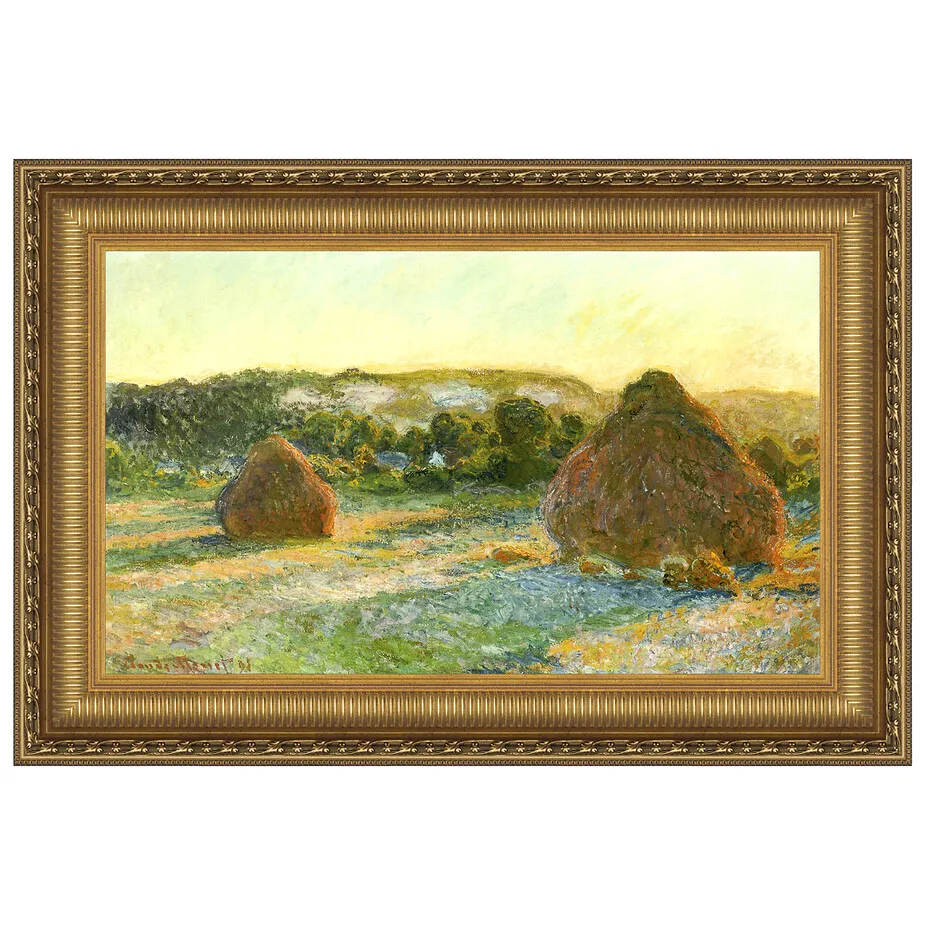 Wheatstacks (End of Summer) Framed Canvas Replica Painting: Grande