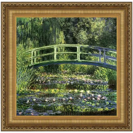Bridge over a Pond of Water Lilies Framed Canvas Replica Painting: Small