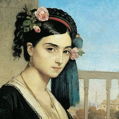 Woman of the Orient Framed Canvas Replica Painting: Large