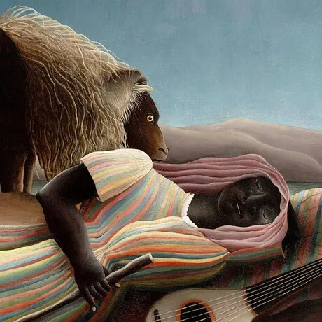 The Sleeping Gypsy Framed Canvas Replica Painting: Medium