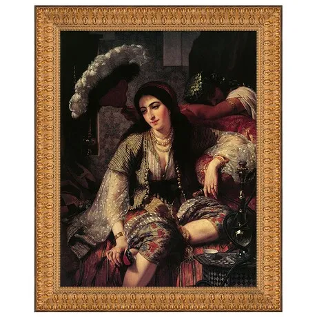Algerian Woman and Her Slave Framed Canvas Replica Painting: Large