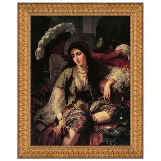 Algerian Woman and Her Slave Framed Canvas Replica Painting: Grande