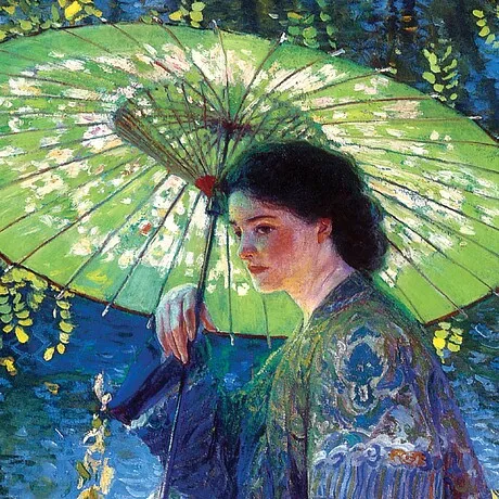 The Green Parasol Framed Canvas Replica Painting: Grande