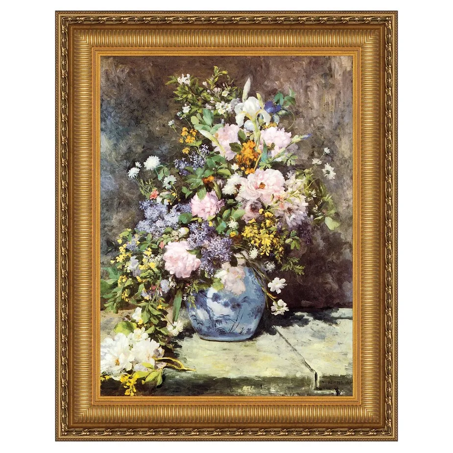 Vase of Flowers Framed Canvas Replica Painting: Grande
