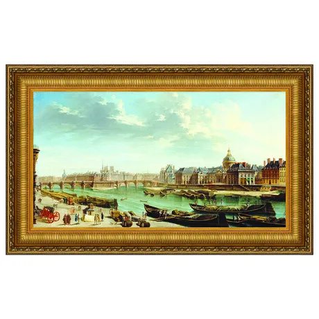 A View of Paris with the Ile de la Cite Framed Canvas Replica Painting: Large