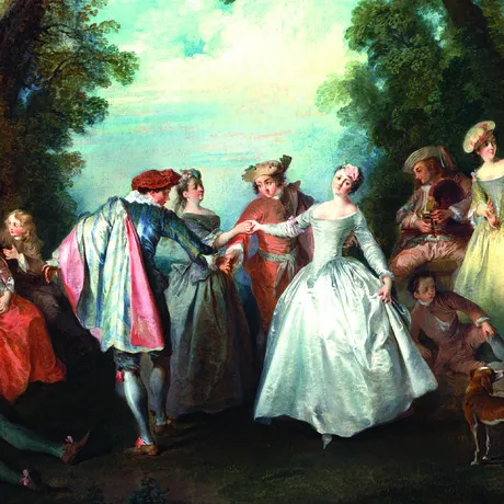 Dance Before a Fountain Framed Canvas Replica Painting: Medium