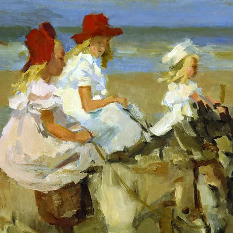 Donkey Rides on the Beach Framed Canvas Replica Painting: Small