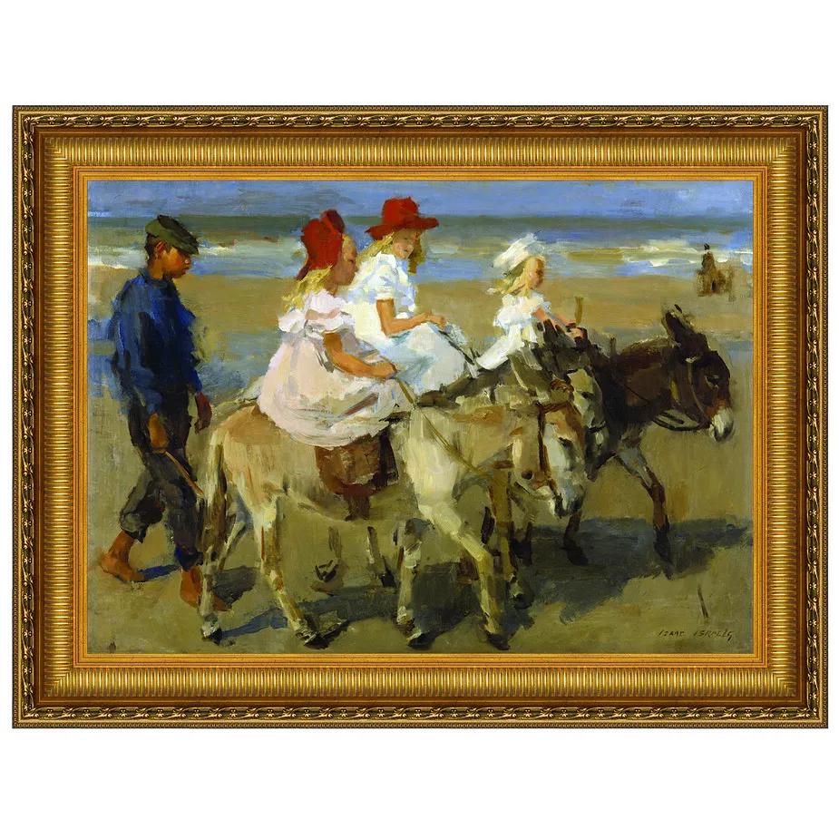 Donkey Rides on the Beach Framed Canvas Replica Painting: Small