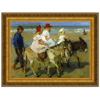 Donkey Rides on the Beach Framed Canvas Replica Painting: Medium